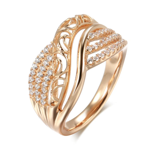 Kinel Hot Luxury 585 Rose Gold Ethnic Bride Wedding Ring Hollow Flower Natural Zircon Women Rings Trend Daily Vintage Jewelry