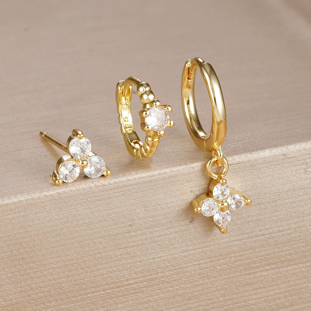3PCS Exquisite Zirkon Anhänger Creolen Set Edelstahl Geometrie Dreieck Knorpel Piercing Ohrring Erklärung Schmuck