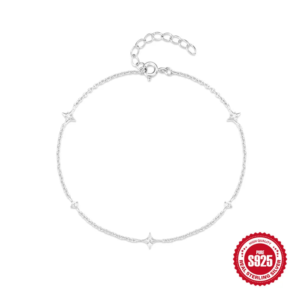 CANNER Real S925 Sterling Silver Mini Zircon Flower Pendant Bracelet Chain for Women's Fine Jewelry Gifts Gold Bracelets Bangles