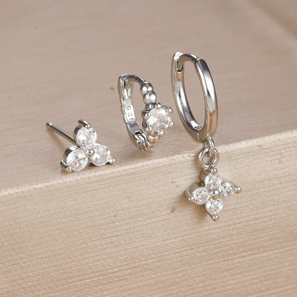 3PCS Exquisite Zirkon Anhänger Creolen Set Edelstahl Geometrie Dreieck Knorpel Piercing Ohrring Erklärung Schmuck