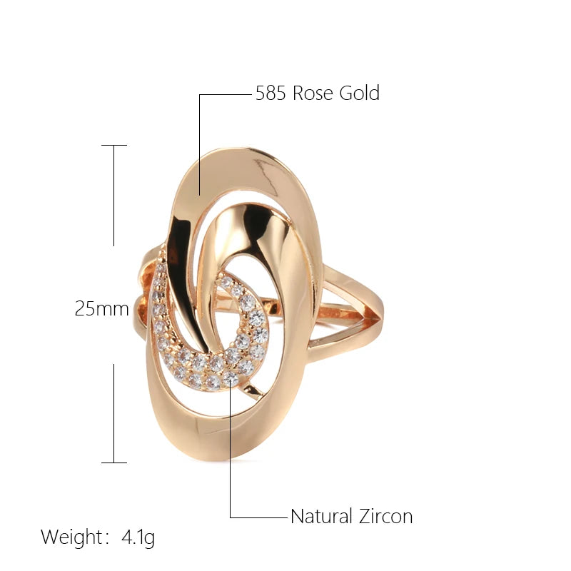SYOUJYO Luxury Spiral Big Size Ring For Women 585 Gold Color Natural Zircon Micro Wax Inlay Party Wedding Fashion Jewelry