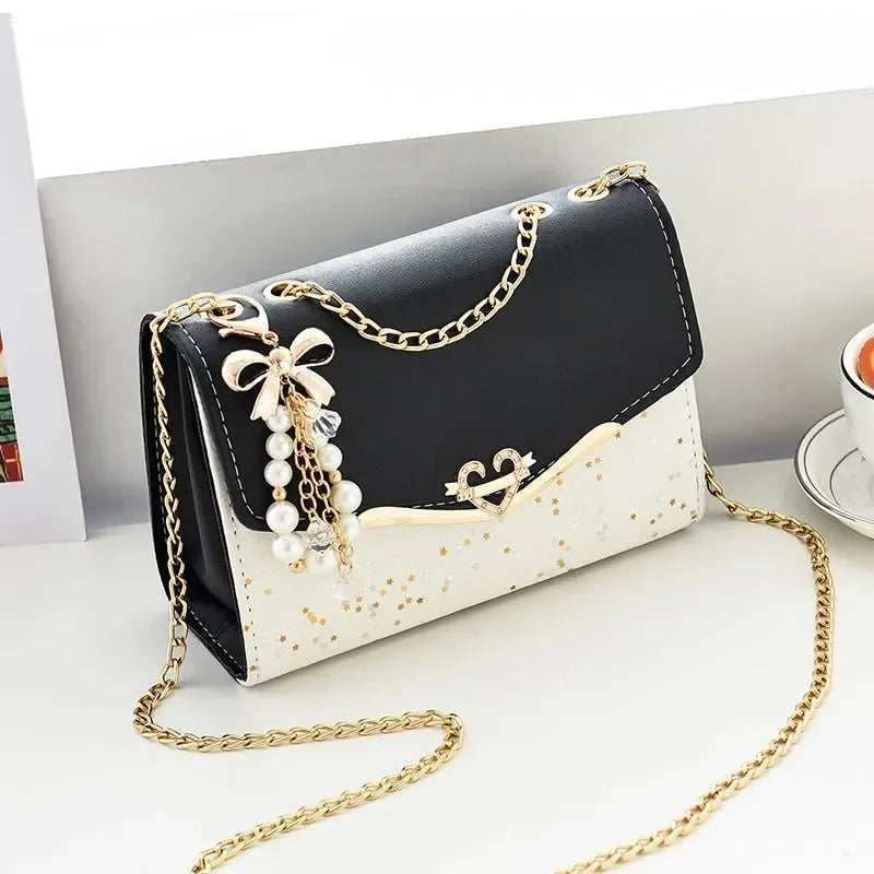 Kleine Mädchen-Taschen, One-Shoulder-Umhängetaschen, modische kleine Düfte, glänzende Lederketten, kleine quadratische Taschen