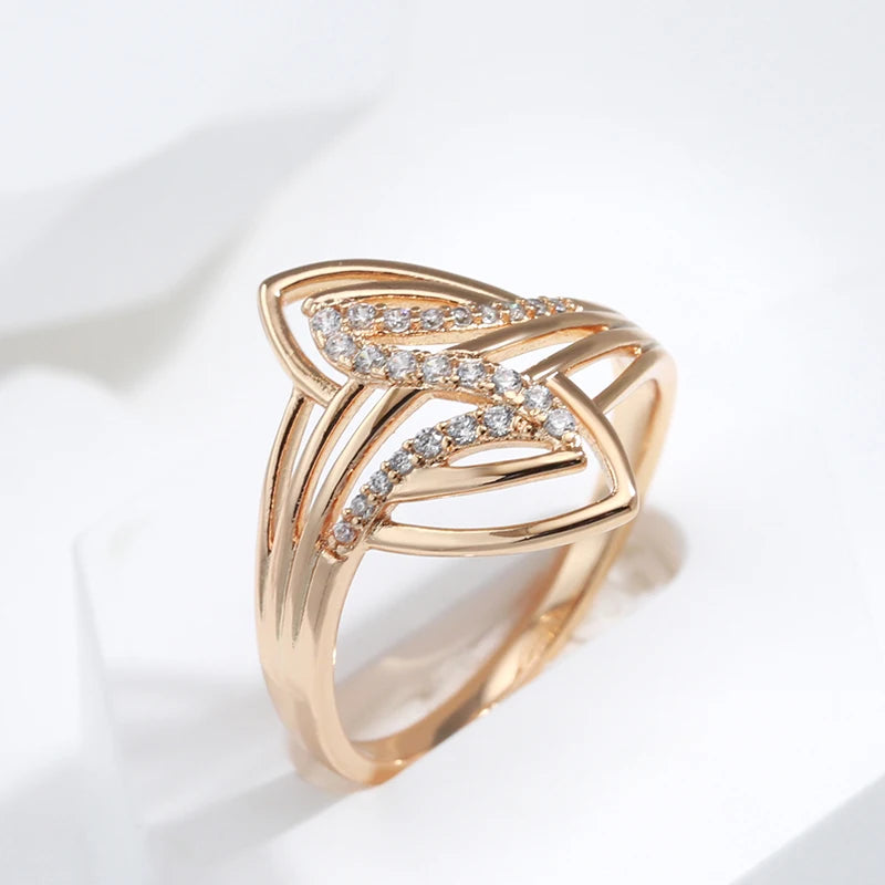 Kinel New Fine Curve Women Rings 585 Rose Gold With Micro Wax Inlay Natural Zircon Ethnic Bride Ring Unique Fashion Jewelry
