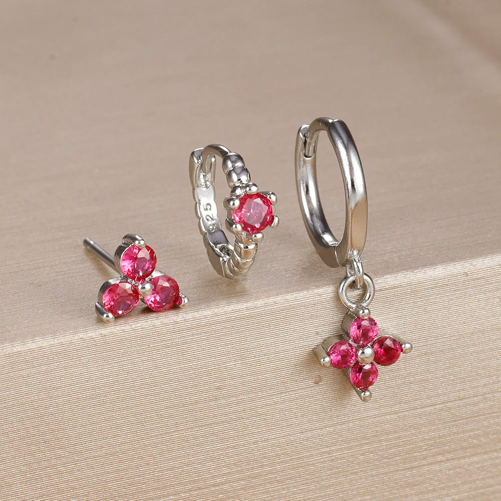3PCS Exquisite Zirkon Anhänger Creolen Set Edelstahl Geometrie Dreieck Knorpel Piercing Ohrring Erklärung Schmuck