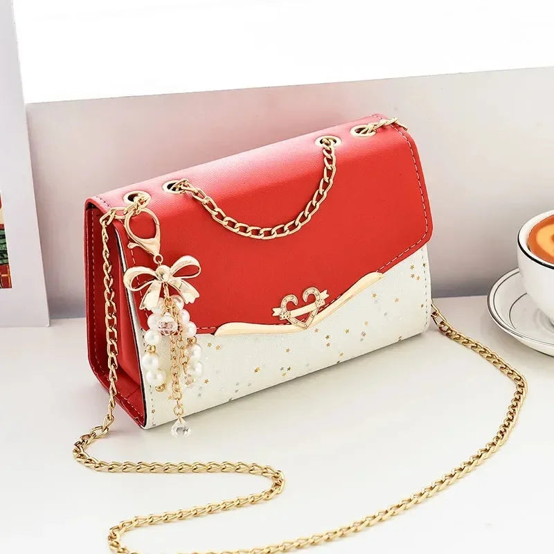 Kleine Mädchen-Taschen, One-Shoulder-Umhängetaschen, modische kleine Düfte, glänzende Lederketten, kleine quadratische Taschen