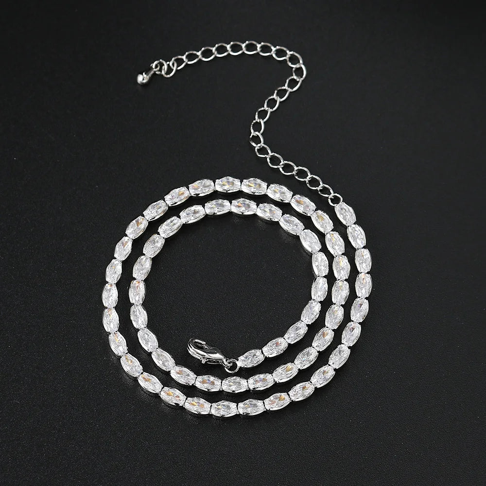 Dainty Oval Crystal Tennis Choker Necklace for Women Dazzling Zirconia Gold Color Collar Chain On Neck Wedding Fashion Jewelry