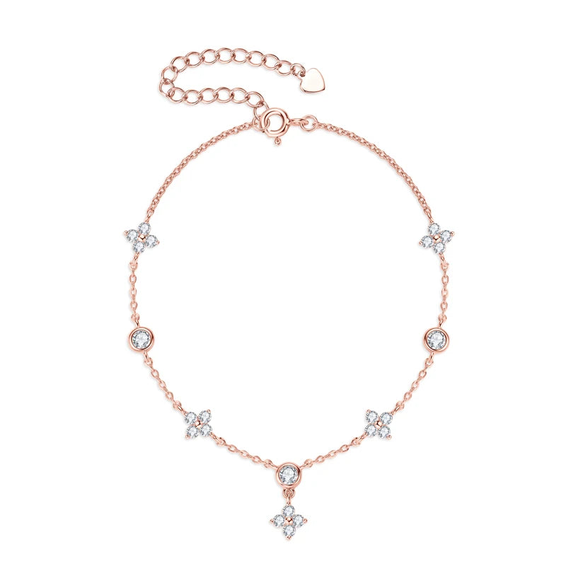 Lnngy Moissanite Bracelet With Certificate 925 Sterling Silver Four-leaf Flower Adjustable Chain Bracelets for Women 2025 Trend