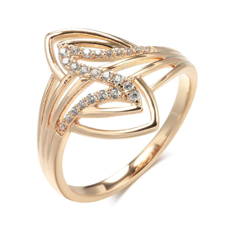 Kinel New Fine Curve Women Rings 585 Rose Gold With Micro Wax Inlay Natural Zircon Ethnic Bride Ring Unique Fashion Jewelry
