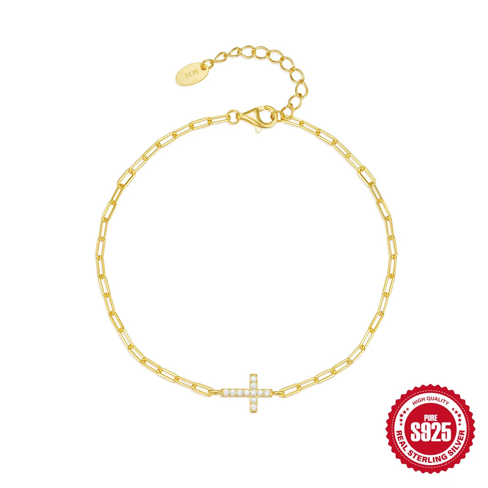 CANNER Real S925 Sterling Silver Mini Zircon Flower Pendant Bracelet Chain for Women's Fine Jewelry Gifts Gold Bracelets Bangles