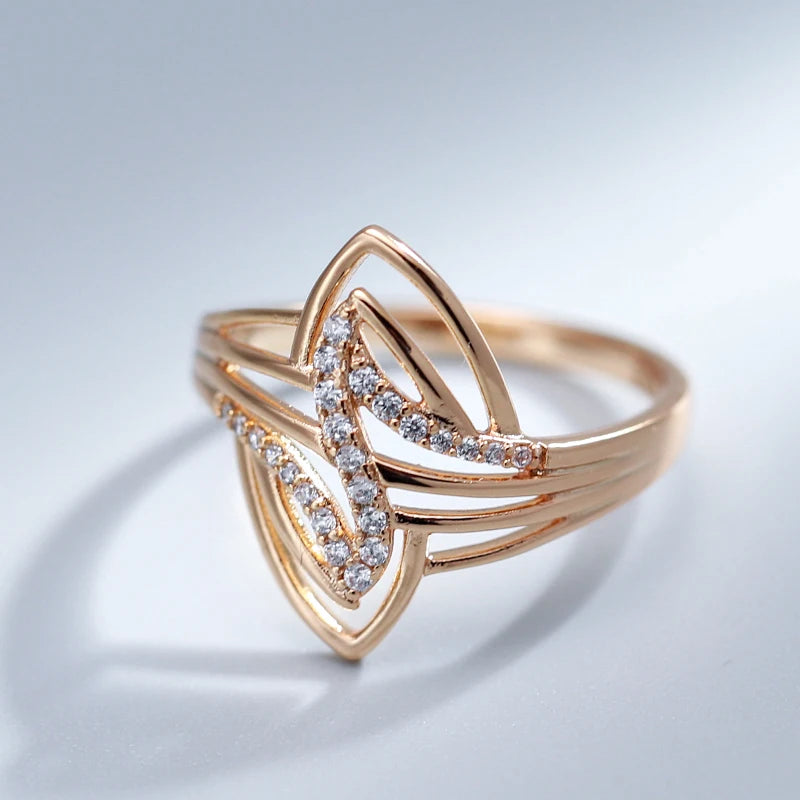 Kinel New Fine Curve Women Rings 585 Rose Gold With Micro Wax Inlay Natural Zircon Ethnic Bride Ring Unique Fashion Jewelry