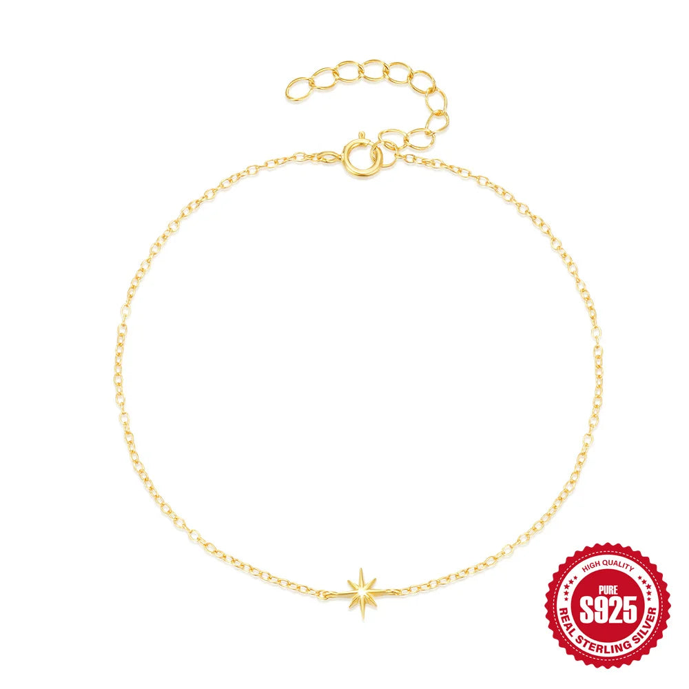CANNER Real S925 Sterling Silver Mini Zircon Flower Pendant Bracelet Chain for Women's Fine Jewelry Gifts Gold Bracelets Bangles