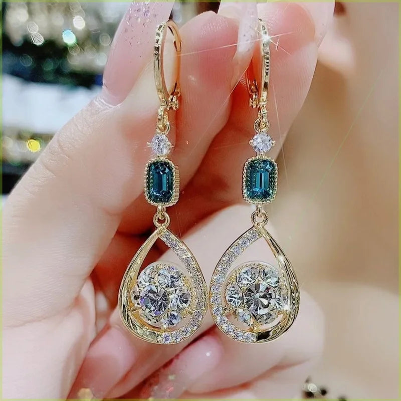 Exquisite Kristall Stern Wellenförmige Lange Quaste Tropfen Ohrringe für Frauen Mode Imitation Perle Kette Baumeln Ohrring Schmuck Geschenk