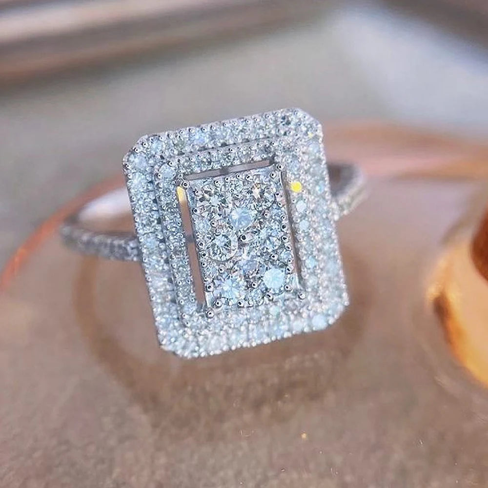 Huitan Sparkling Cubic Zirconia Rings for Women Luxury Trendy Square-shaped Wedding Bands Accessories High Quality 2022 Jewelry