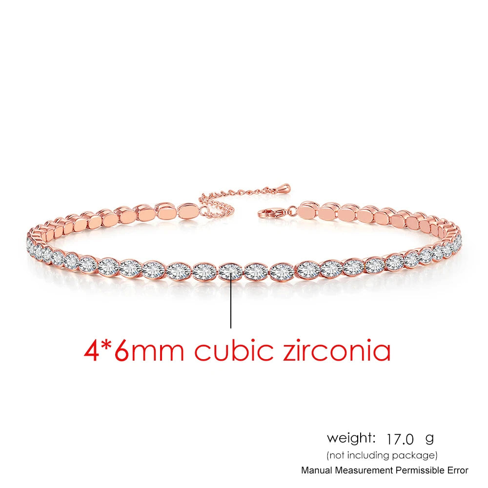 Dainty Oval Crystal Tennis Choker Necklace for Women Dazzling Zirconia Gold Color Collar Chain On Neck Wedding Fashion Jewelry
