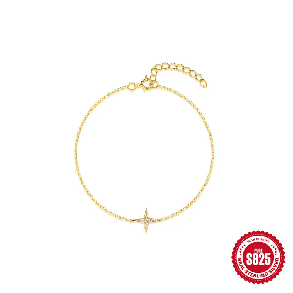 CANNER Real S925 Sterling Silver Mini Zircon Flower Pendant Bracelet Chain for Women's Fine Jewelry Gifts Gold Bracelets Bangles