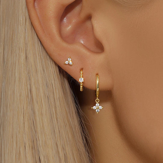 3PCS Exquisite Zirkon Anhänger Creolen Set Edelstahl Geometrie Dreieck Knorpel Piercing Ohrring Erklärung Schmuck