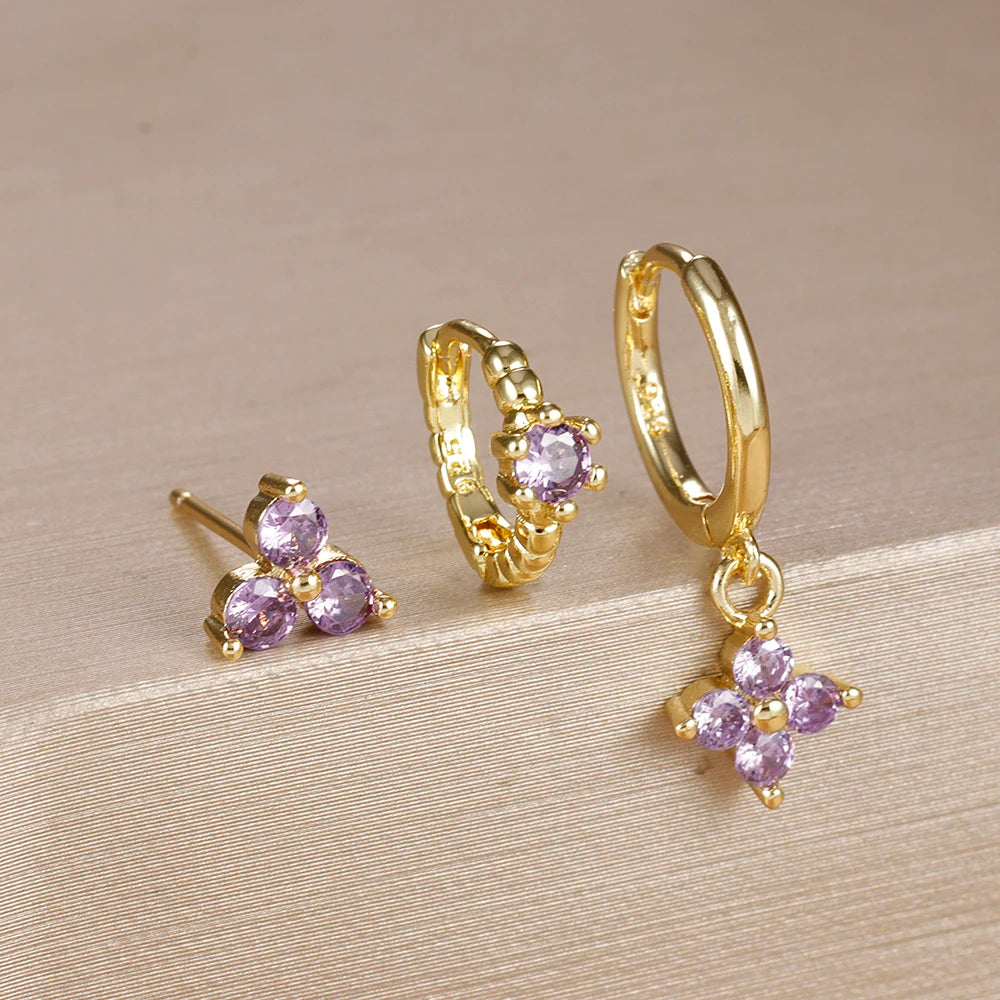 3PCS Exquisite Zirkon Anhänger Creolen Set Edelstahl Geometrie Dreieck Knorpel Piercing Ohrring Erklärung Schmuck