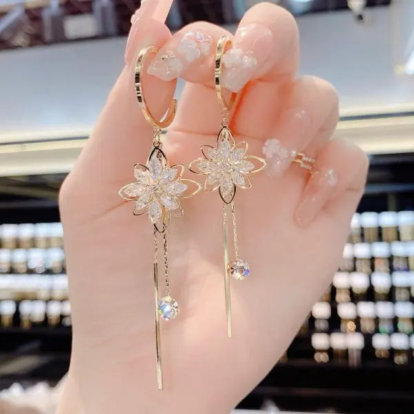 Exquisite Kristall Stern Wellenförmige Lange Quaste Tropfen Ohrringe für Frauen Mode Imitation Perle Kette Baumeln Ohrring Schmuck Geschenk
