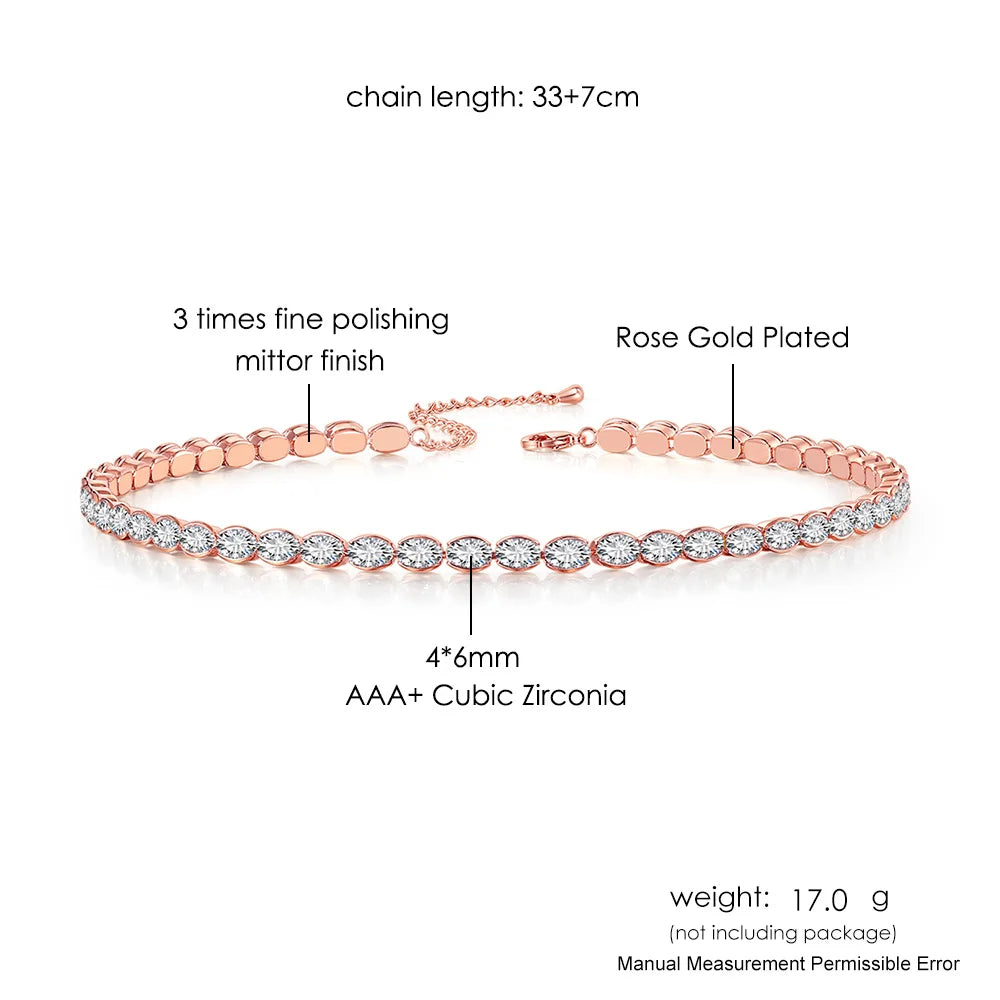 Dainty Oval Crystal Tennis Choker Necklace for Women Dazzling Zirconia Gold Color Collar Chain On Neck Wedding Fashion Jewelry