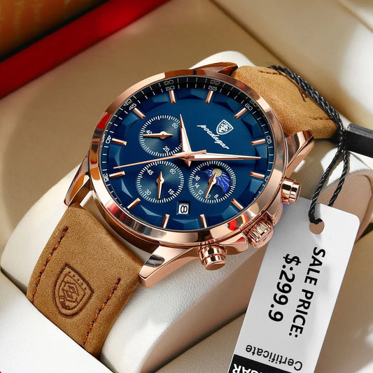 POEDAGAR Männer Quarzuhr Luxus Sport Wasserdichte Chronograph Leucht Datum Mann Armbanduhr Business Leder herren Uhren Uhr