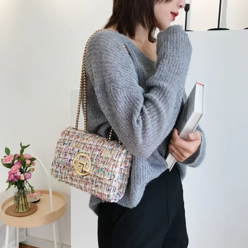 Neue gewebte Tweed-Tasche für Damen, Cумка Luxus-Designer-Handtasche, hochwertige Repliken der Marke Y2K-Geldbörse für Damen und Mädchen