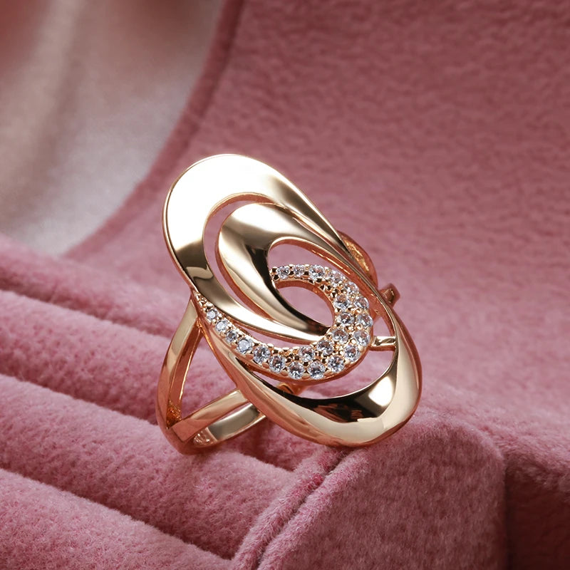 SYOUJYO Luxury Spiral Big Size Ring For Women 585 Gold Color Natural Zircon Micro Wax Inlay Party Wedding Fashion Jewelry