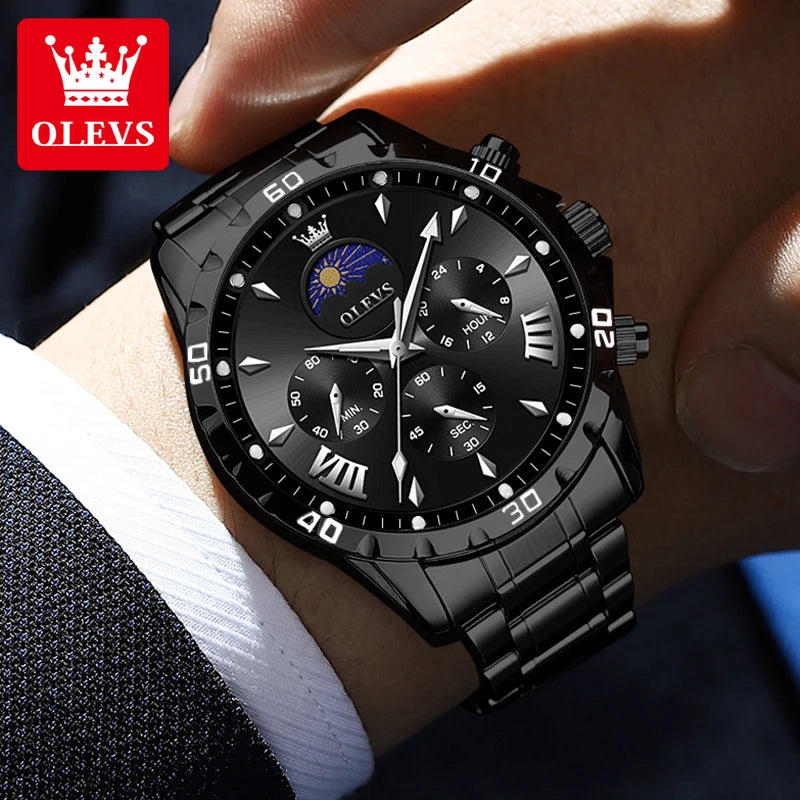 OLEVS 2949 Multi functional timing and calendar steel band men's quartz watch