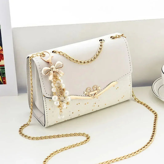 Kleine Mädchen-Taschen, One-Shoulder-Umhängetaschen, modische kleine Düfte, glänzende Lederketten, kleine quadratische Taschen
