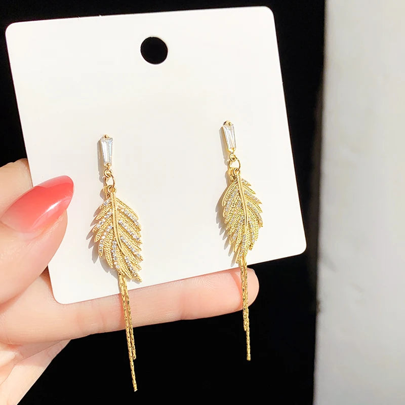 Luxus 14 Karat Reales Gold Überzogene Blätter Quaste Ohrstecker für Frauen 2022 Trend Kubikzircon Hochzeit Schmuck kostenloser versand