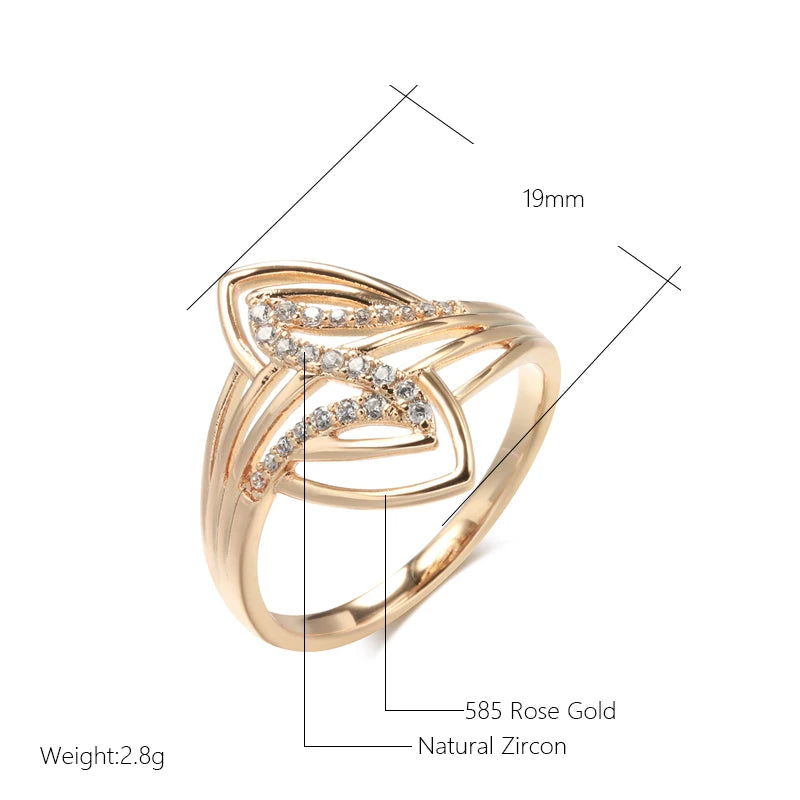 Kinel New Fine Curve Women Rings 585 Rose Gold With Micro Wax Inlay Natural Zircon Ethnic Bride Ring Unique Fashion Jewelry