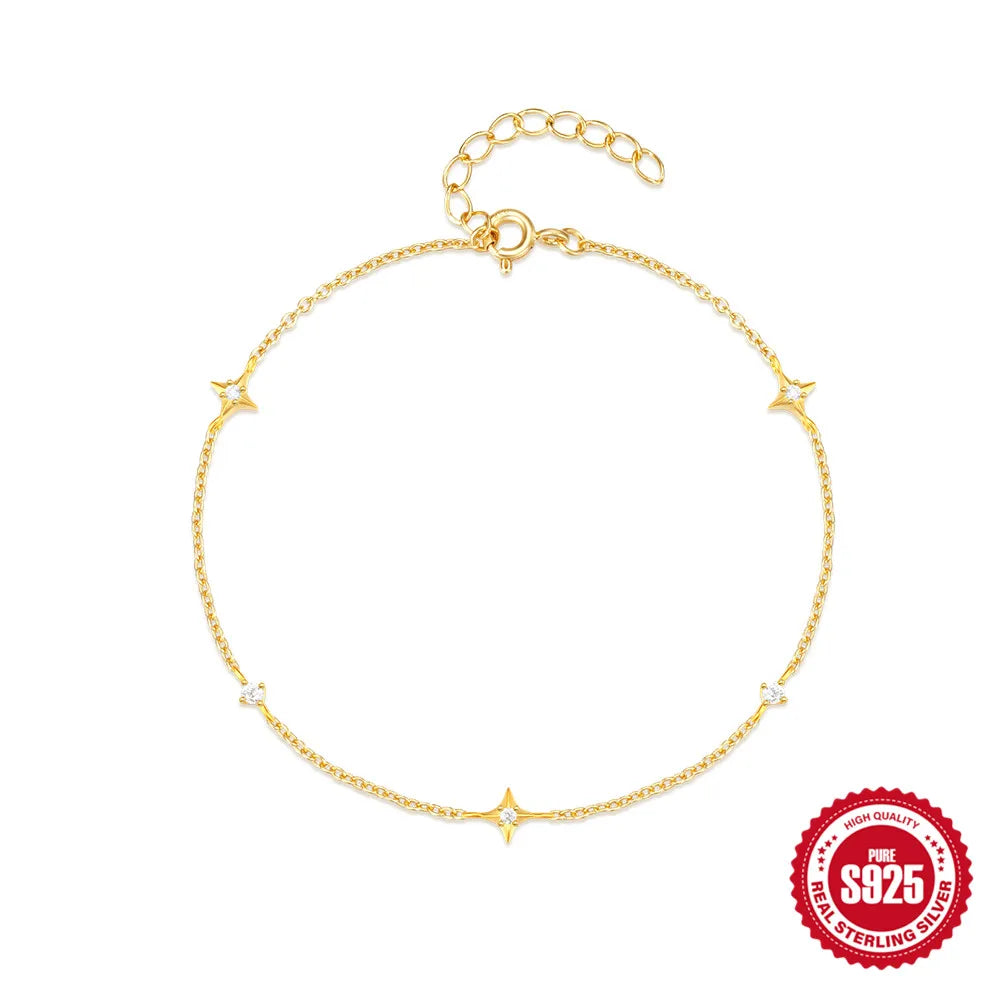 CANNER Real S925 Sterling Silver Mini Zircon Flower Pendant Bracelet Chain for Women's Fine Jewelry Gifts Gold Bracelets Bangles
