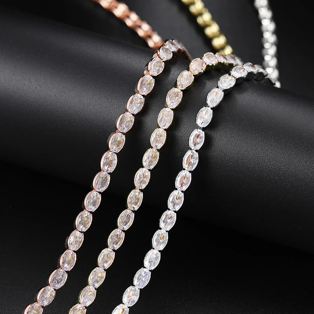 Dainty Oval Crystal Tennis Choker Necklace for Women Dazzling Zirconia Gold Color Collar Chain On Neck Wedding Fashion Jewelry