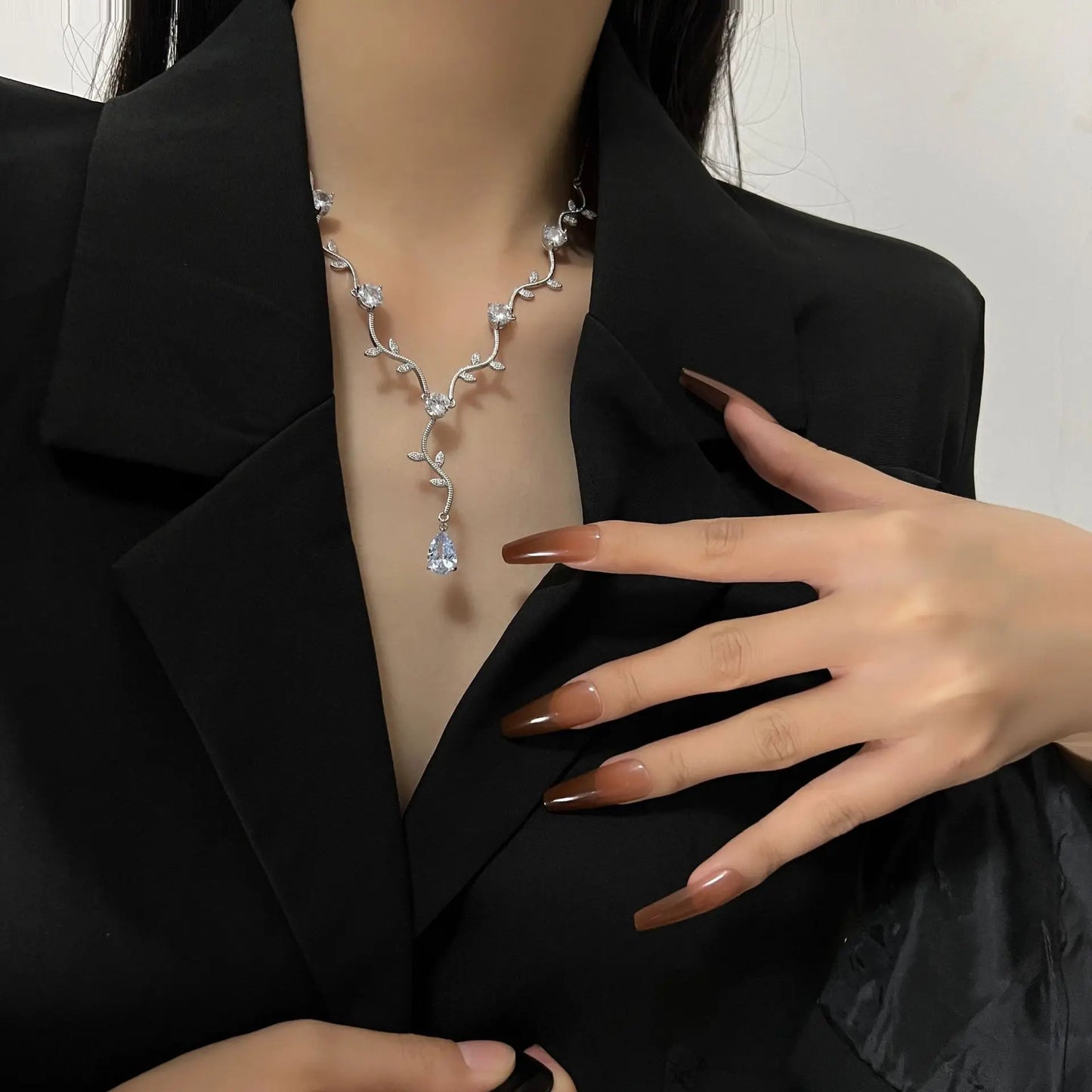 ZAKOL Classic White Rose Gold Color Cubic Zirconia Bridal Jewelry Sets Leaf Shape Choker Earrings Wedding Dress for Women