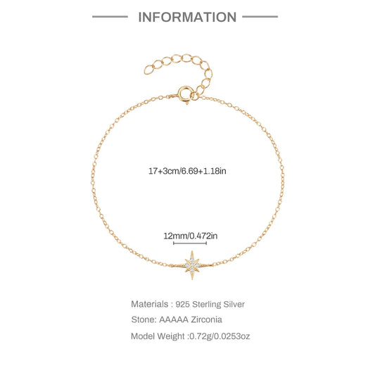 CANNER European American Style Eight-Pointed Star Zircon Bracelet S925 Sterling Silver Personality Simple Versatile Bracelet