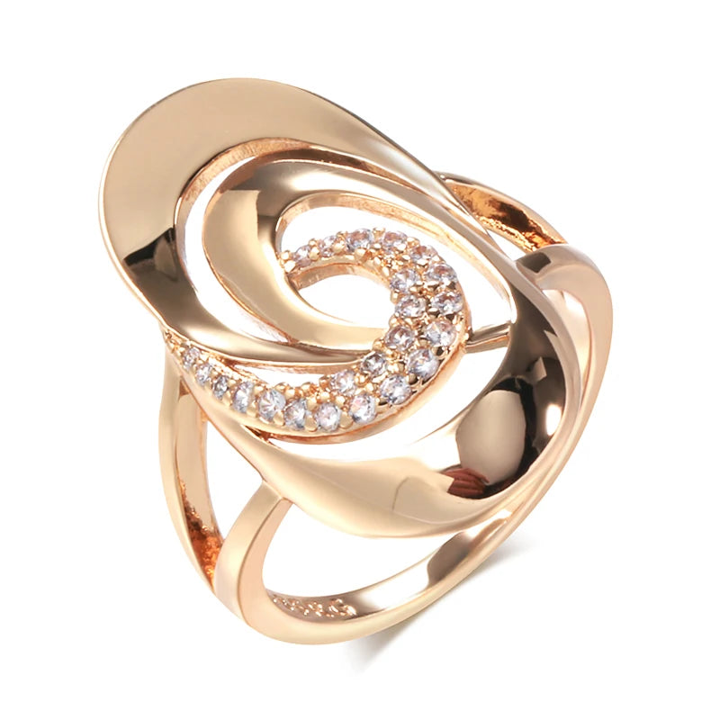 SYOUJYO Luxury Spiral Big Size Ring For Women 585 Gold Color Natural Zircon Micro Wax Inlay Party Wedding Fashion Jewelry