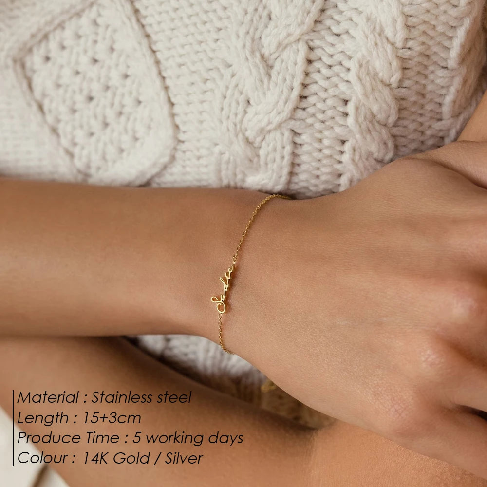 eManco Gold Color Personalized Letter Customized Name Bracelet for Women 316 Stainless Steel Jewelry Gift Support Dropshipping