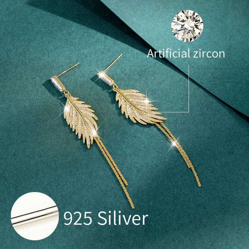 Luxus 14 Karat Reales Gold Überzogene Blätter Quaste Ohrstecker für Frauen 2022 Trend Kubikzircon Hochzeit Schmuck kostenloser versand