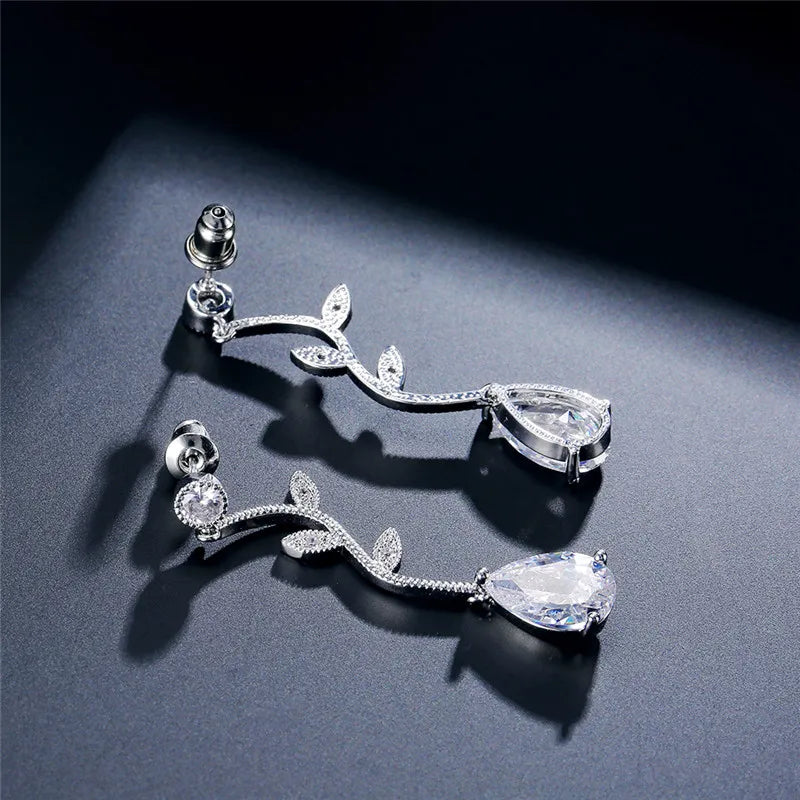 ZAKOL Classic White Rose Gold Color Cubic Zirconia Bridal Jewelry Sets Leaf Shape Choker Earrings Wedding Dress for Women