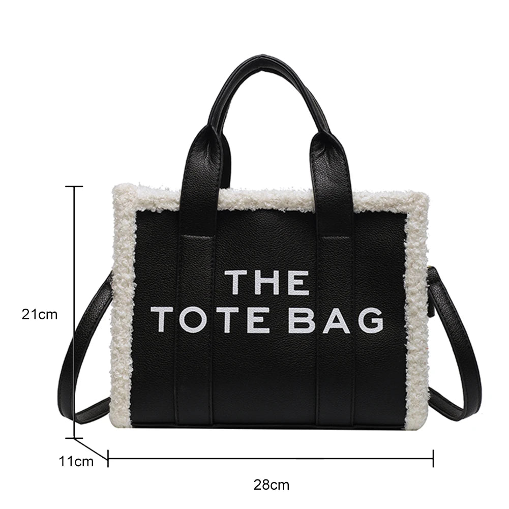 Winter Khaki Tote Tasche PU Leder Weibliche Handtaschen Weiche Lamm Wolle Nähte Top-Griff Taschen Mode Kleine Umhängetaschen Geldbörse