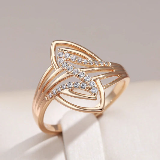 Kinel New Fine Curve Women Rings 585 Rose Gold With Micro Wax Inlay Natural Zircon Ethnic Bride Ring Unique Fashion Jewelry