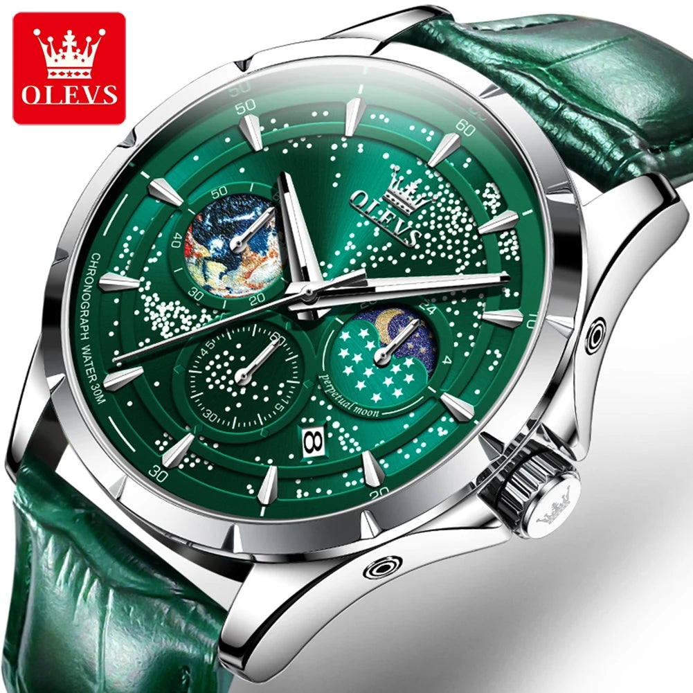 OLEVS 5538 Starry Sky Moon Phase Man Watch Chronograph Waterproof Auto Date Men Wristwatch Luxury Original Quartz Watch for Men