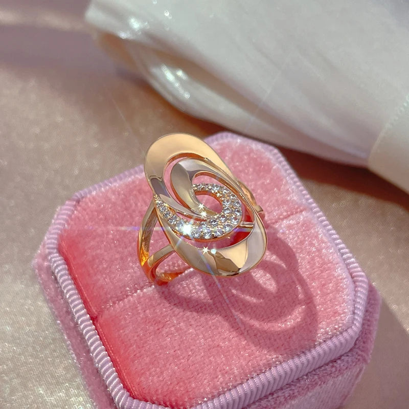 SYOUJYO Luxury Spiral Big Size Ring For Women 585 Gold Color Natural Zircon Micro Wax Inlay Party Wedding Fashion Jewelry