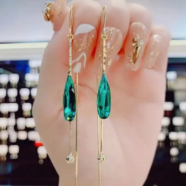 Exquisite Kristall Stern Wellenförmige Lange Quaste Tropfen Ohrringe für Frauen Mode Imitation Perle Kette Baumeln Ohrring Schmuck Geschenk