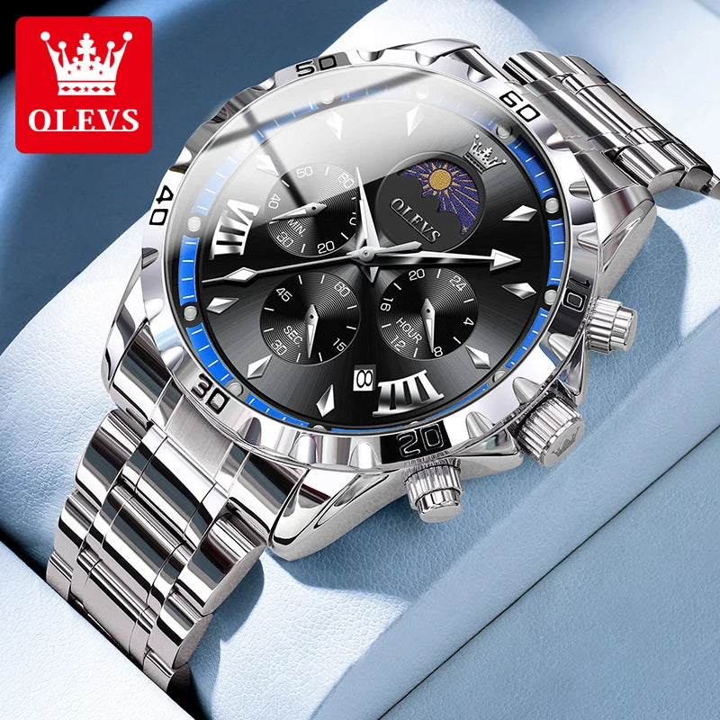 OLEVS 2949 Multi functional timing and calendar steel band men's quartz watch