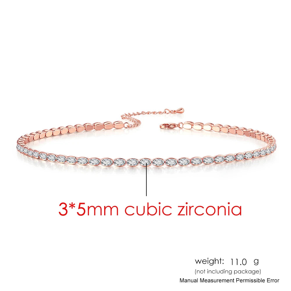 Dainty Oval Crystal Tennis Choker Necklace for Women Dazzling Zirconia Gold Color Collar Chain On Neck Wedding Fashion Jewelry