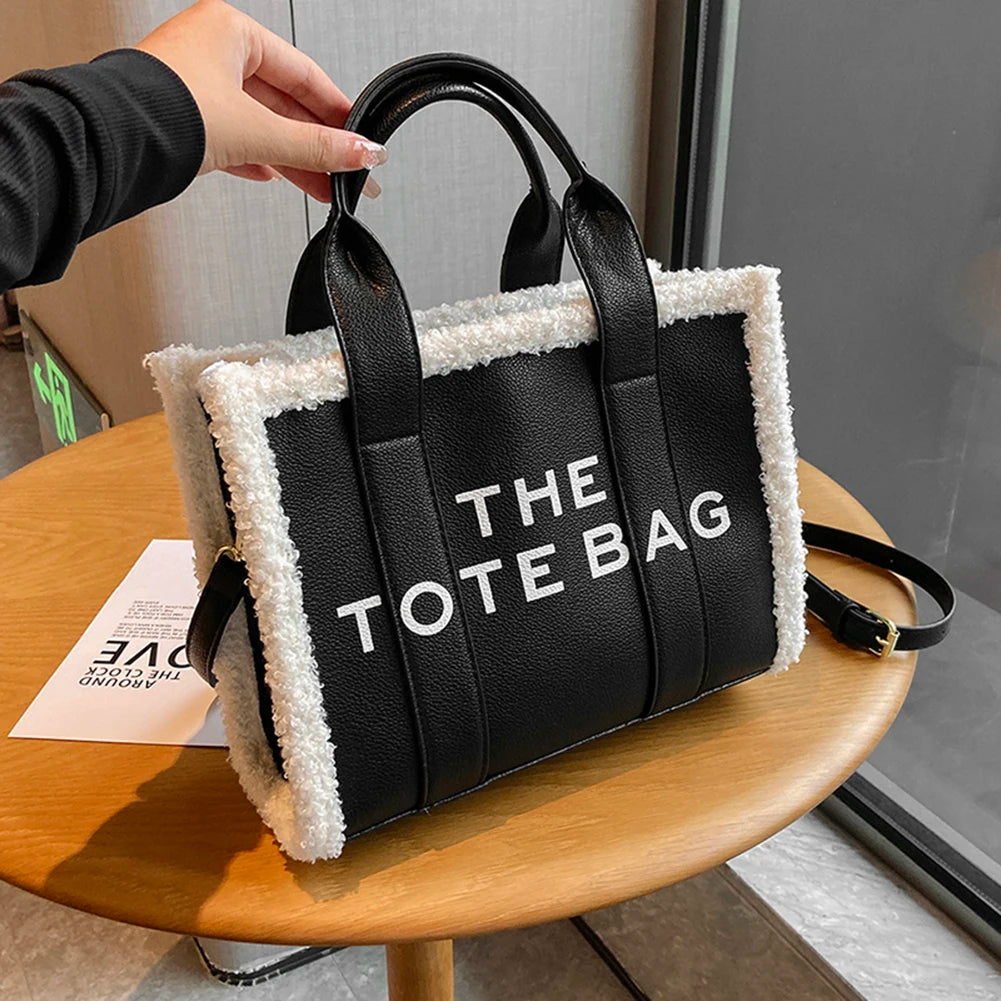 Winter Khaki Tote Tasche PU Leder Weibliche Handtaschen Weiche Lamm Wolle Nähte Top-Griff Taschen Mode Kleine Umhängetaschen Geldbörse