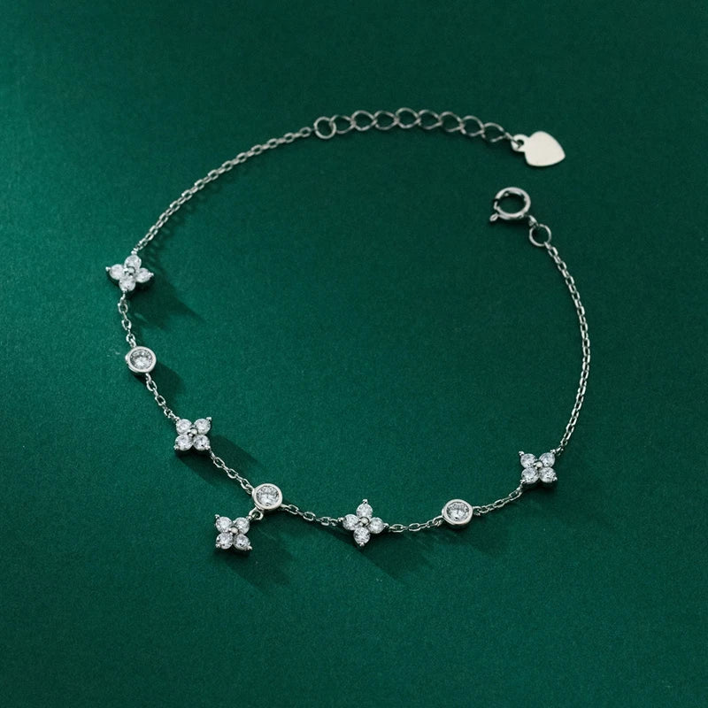 Lnngy Moissanite Bracelet With Certificate 925 Sterling Silver Four-leaf Flower Adjustable Chain Bracelets for Women 2025 Trend