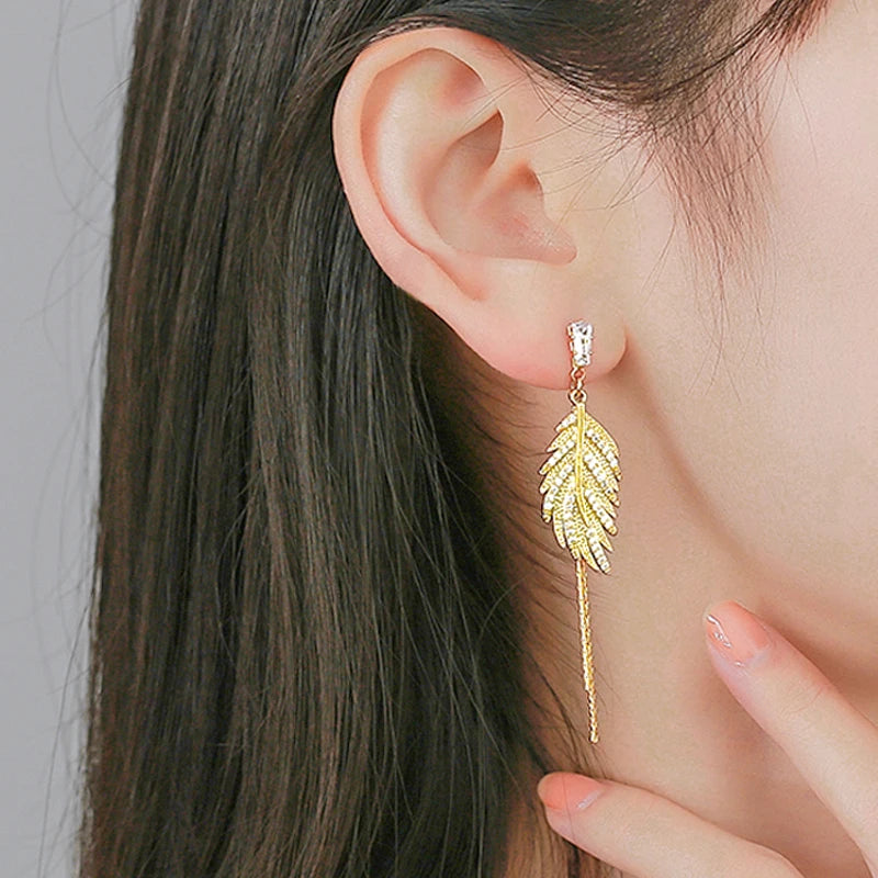 Luxus 14 Karat Reales Gold Überzogene Blätter Quaste Ohrstecker für Frauen 2022 Trend Kubikzircon Hochzeit Schmuck kostenloser versand