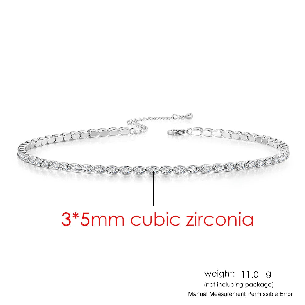Dainty Oval Crystal Tennis Choker Necklace for Women Dazzling Zirconia Gold Color Collar Chain On Neck Wedding Fashion Jewelry