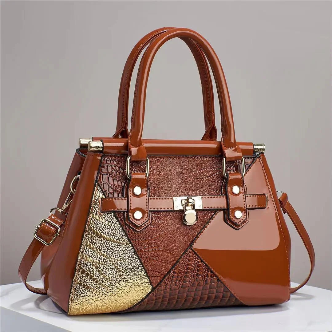 Damenhandtasche aus glänzendem Leder, hochwertige Textur, einzigartiges Design, modische Patchwork-Damentasche, Umhängetasche für die Schulter